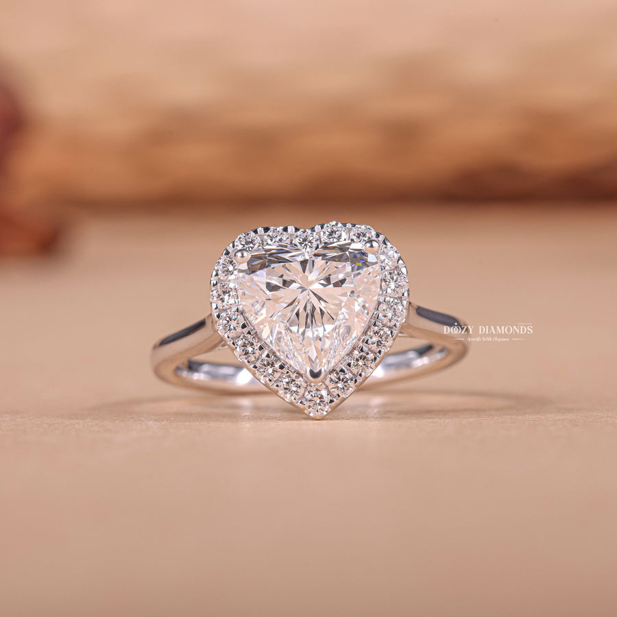 1.50CT - 2.50CT Heart E/VS2 Lab Grown Diamond Halo Engagement Ring - Doozy Diamonds