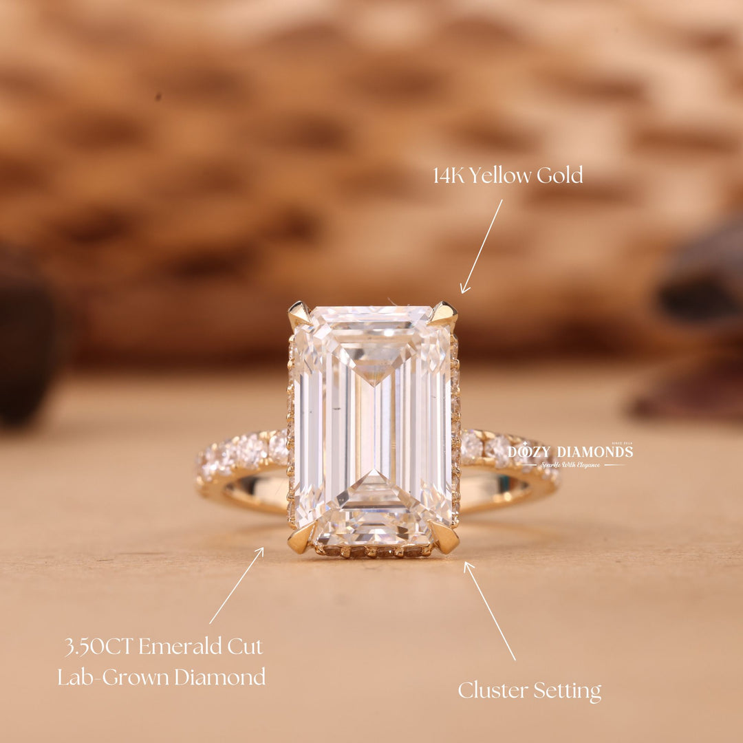 3.0CT - 4.0CT Emerald Cut E/VS2 Lab Grown Diamond Hidden Halo Engagement Ring - Doozy Diamonds