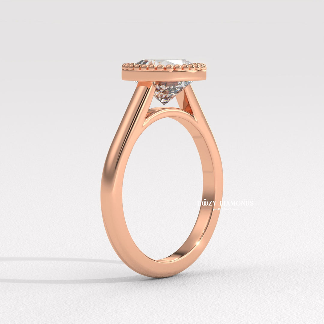 White Gold Bezel Set Cushion Cut Vintage Engagement Ring