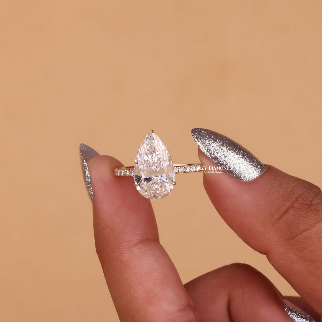 3.50CT-4.50CT Pear Cut E/VS2 Lab Grown Diamond Hidden Halo Engagement Ring