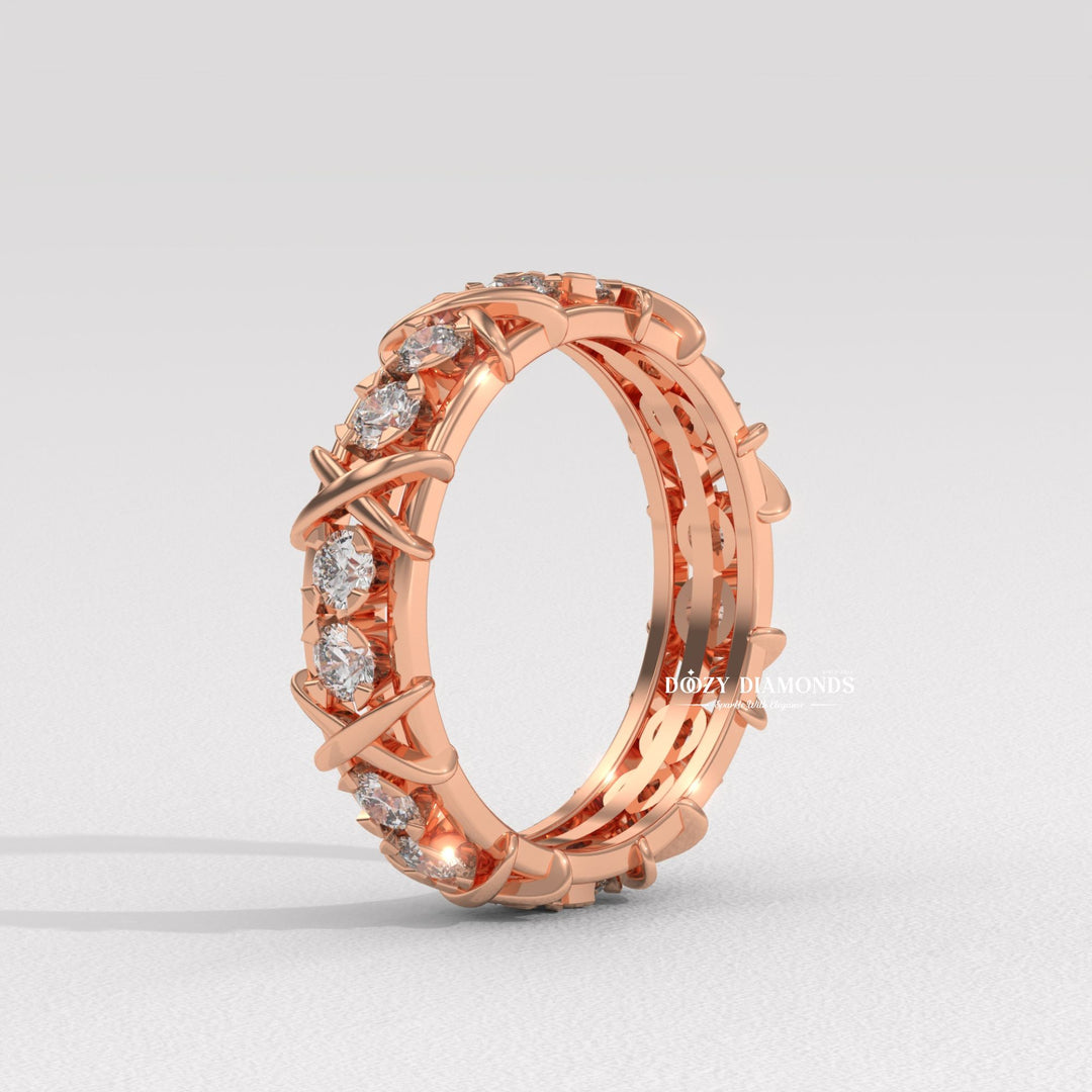 Full Eternity Wedding Band - 3.50MM Round Brilliant Cut EF/VS Lab Created Diamond Stackable Matching Band
