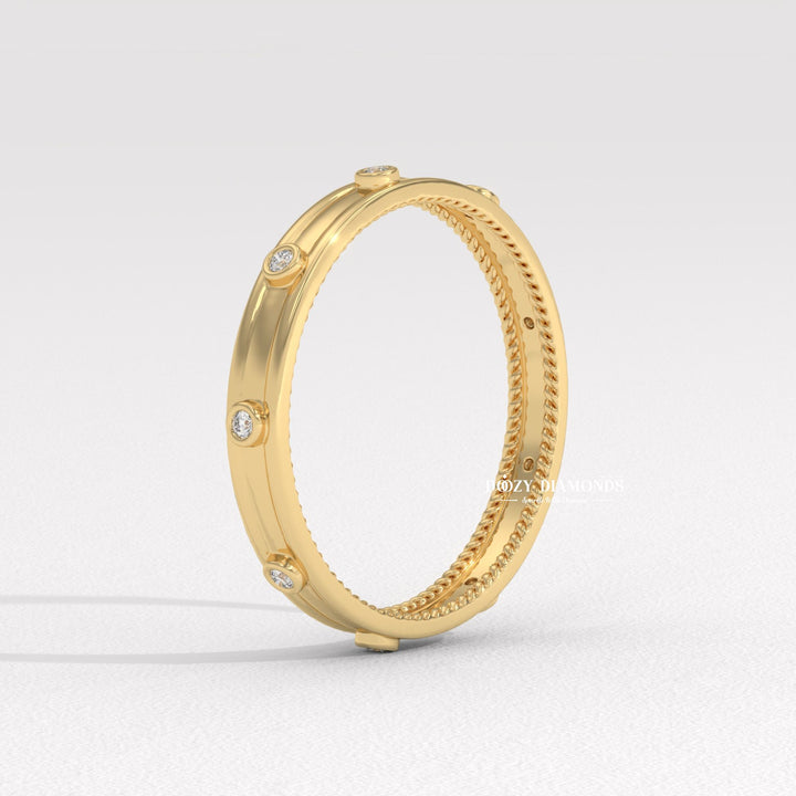 Round Diamond Flush Set Wedding Band