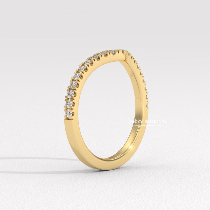 V Shaped Chevron Band, Round Lab Grown Diamond Wedding Band