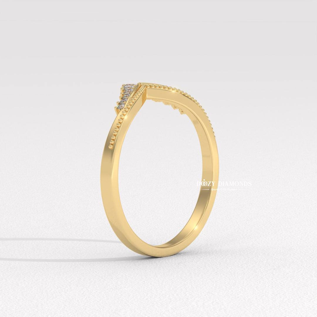 Milgrain Wedding Band in Yellow Gold with Curved Design
