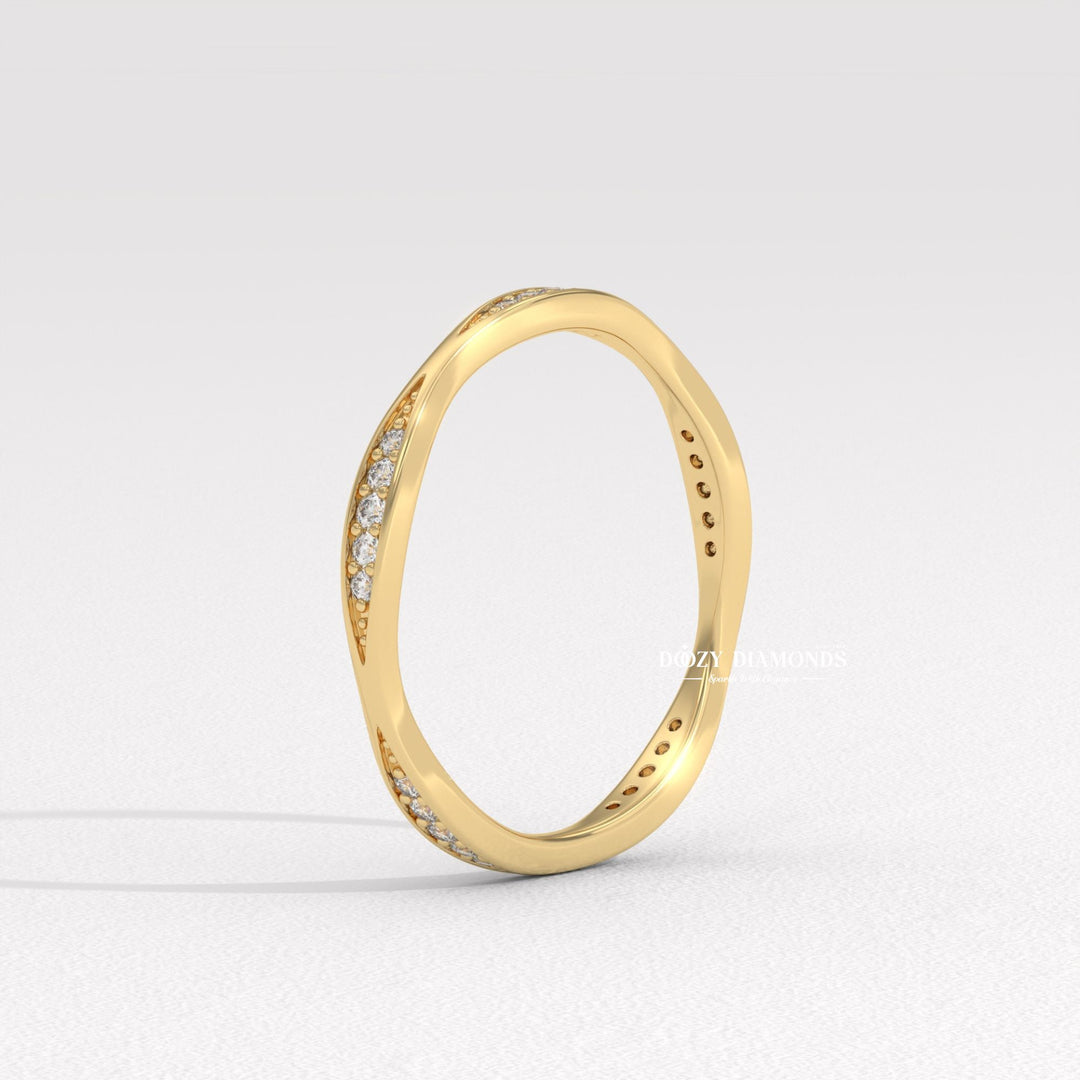 Round Lab Grown Diamond Tapered Pave Diamond Wedding Band