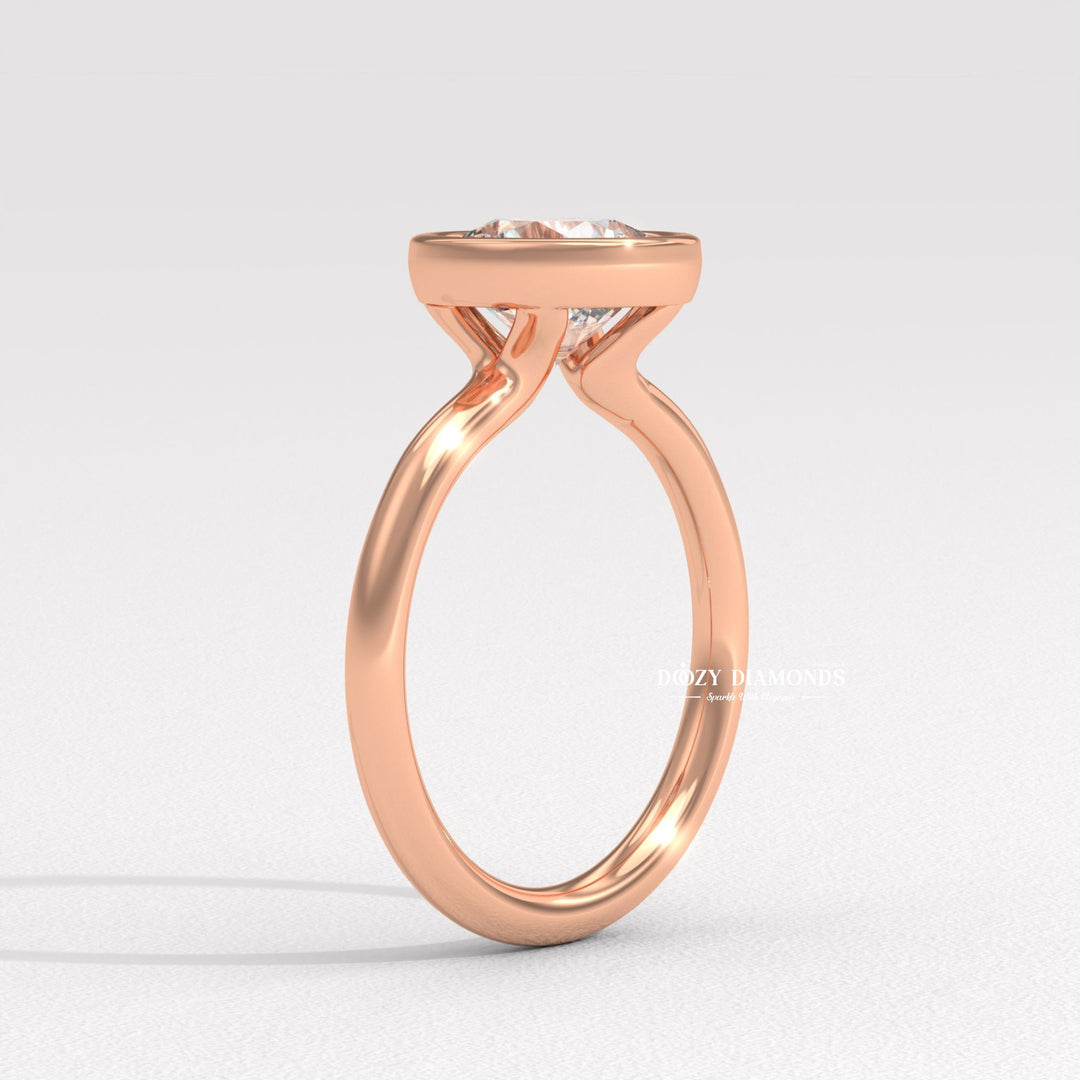 Round Bezel Set Engagement Ring, Lab Grown Diamond Ring