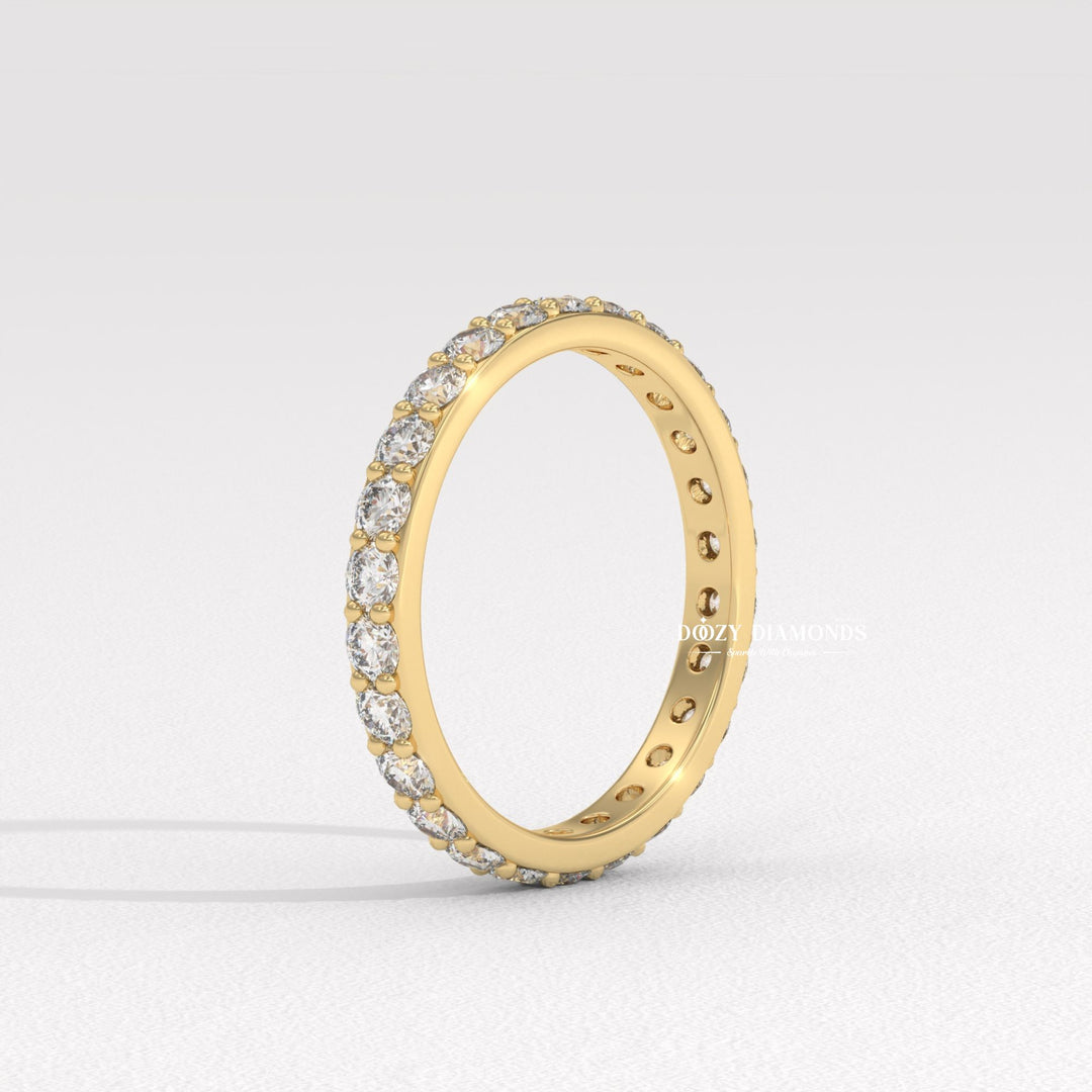 Shared Prong Wedding Band - Round Moissanite Full Eternity Wedding Band