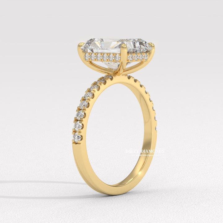 Hidden Halo Engagement Ring, Radiant Cut Lab Grown Diamond Ring