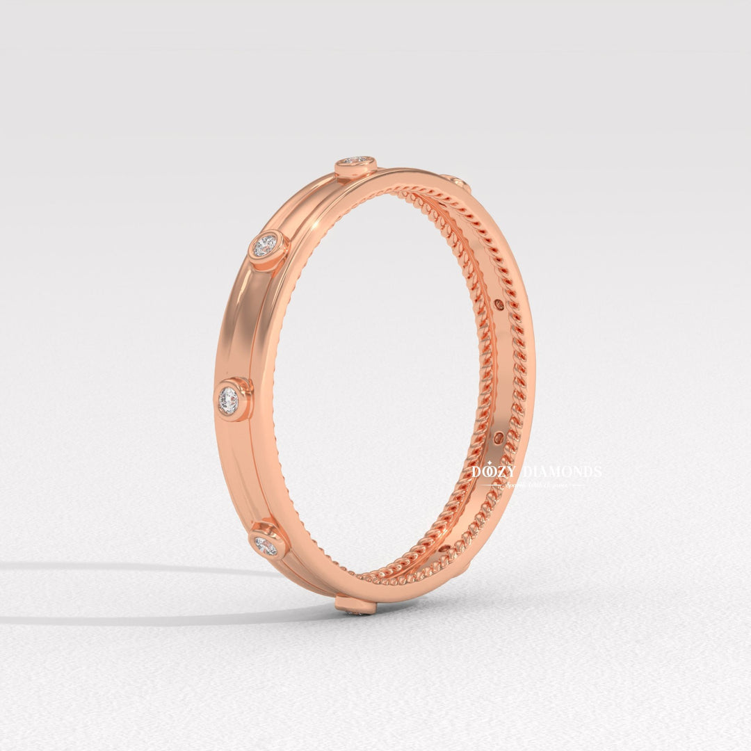 Round Diamond Flush Set Wedding Band