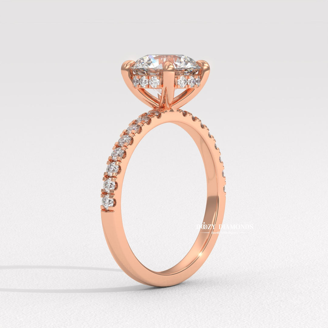 Hidden Halo Ring, Round Brilliant Cut Lab Grown Diamond Ring