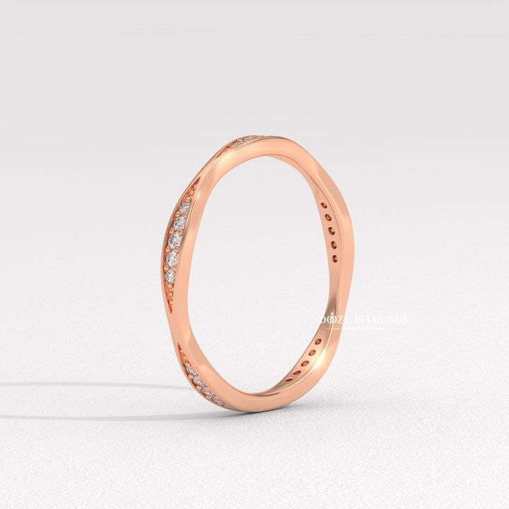 Round Lab Grown Diamond Tapered Pave Diamond Wedding Band