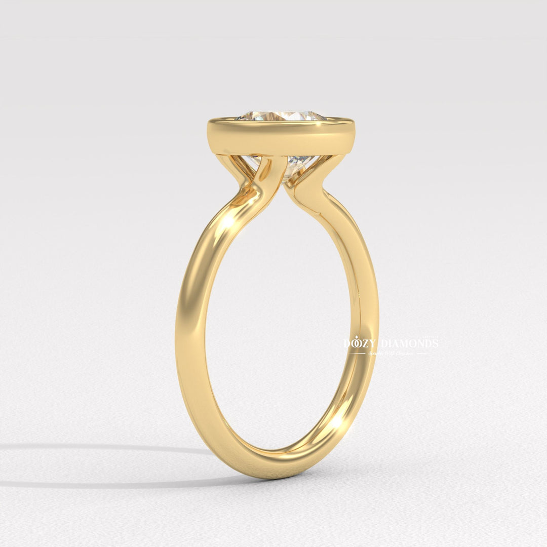 Round Bezel Set Engagement Ring, Lab Grown Diamond Ring