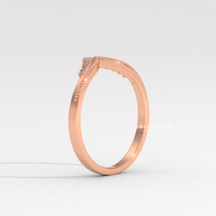Milgrain Wedding Band in Yellow Gold with Curved Design
