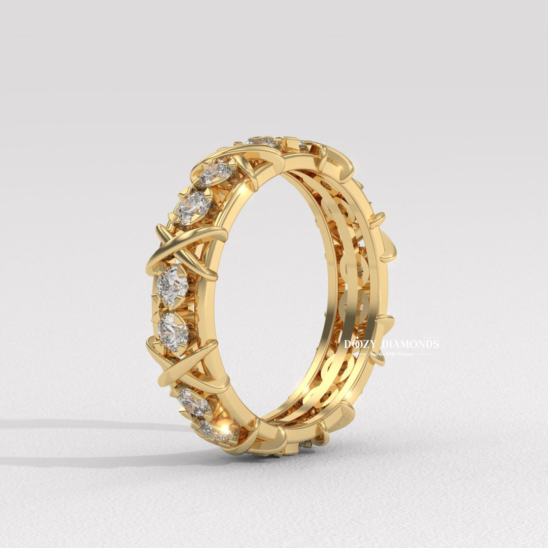 Full Eternity Wedding Band - 3.50MM Round Brilliant Cut EF/VS Lab Created Diamond Stackable Matching Band