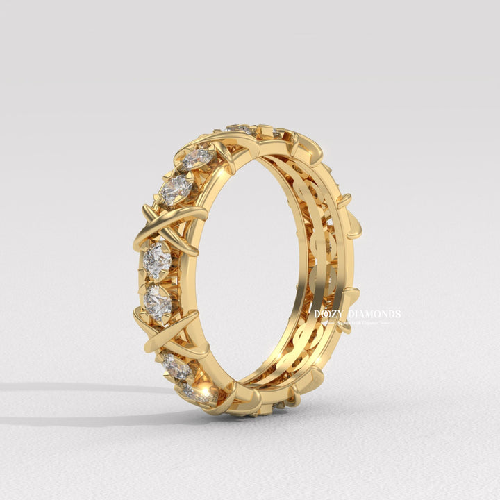 Full Eternity Wedding Band - 3.50MM Round Brilliant Cut EF/VS Lab Created Diamond Stackable Matching Band