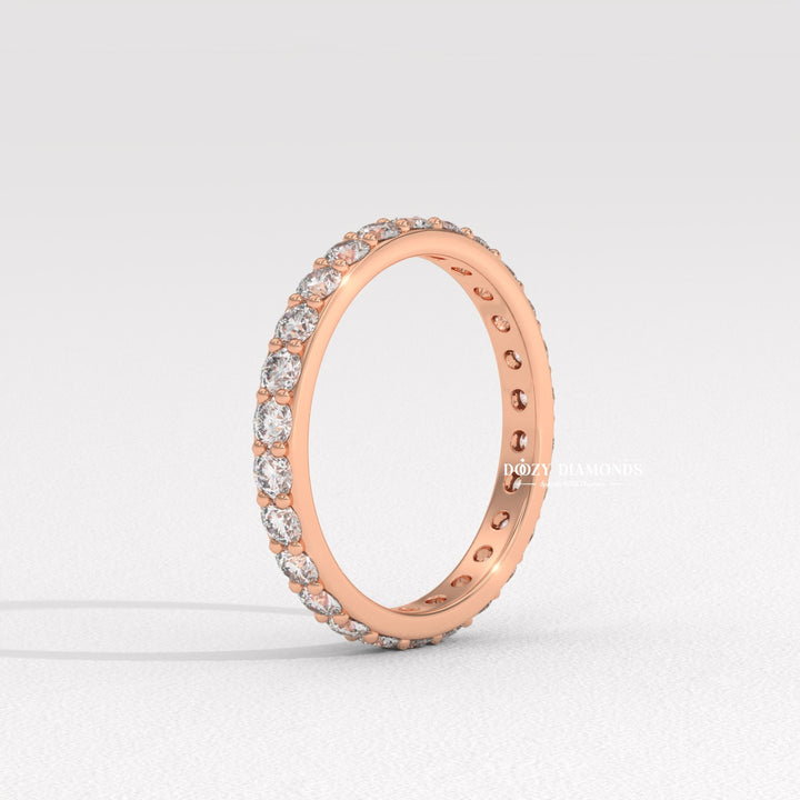 Shared Prong Wedding Band - Round Moissanite Full Eternity Wedding Band