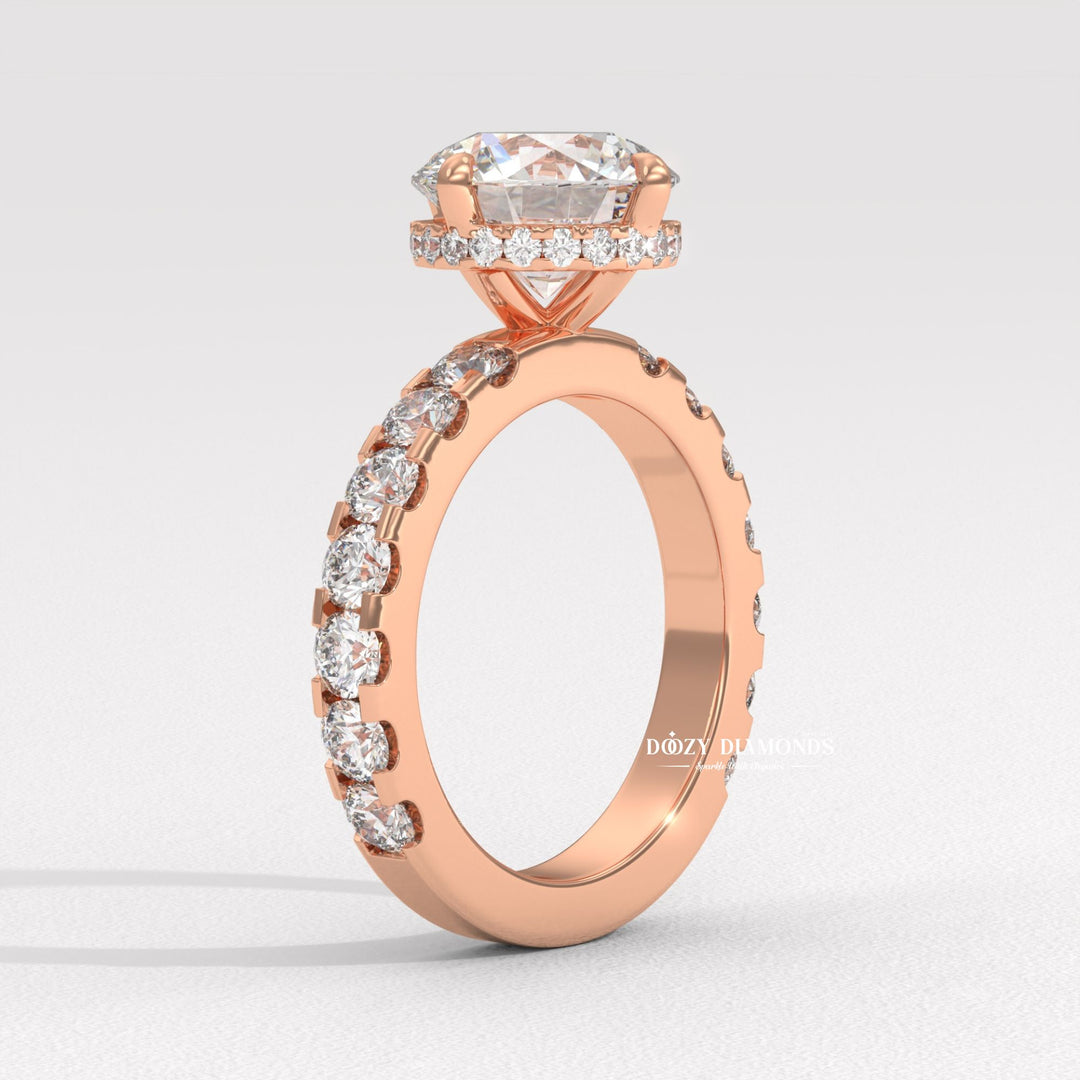 Round Hidden Halo Ring with Elegant Compass Setting Design