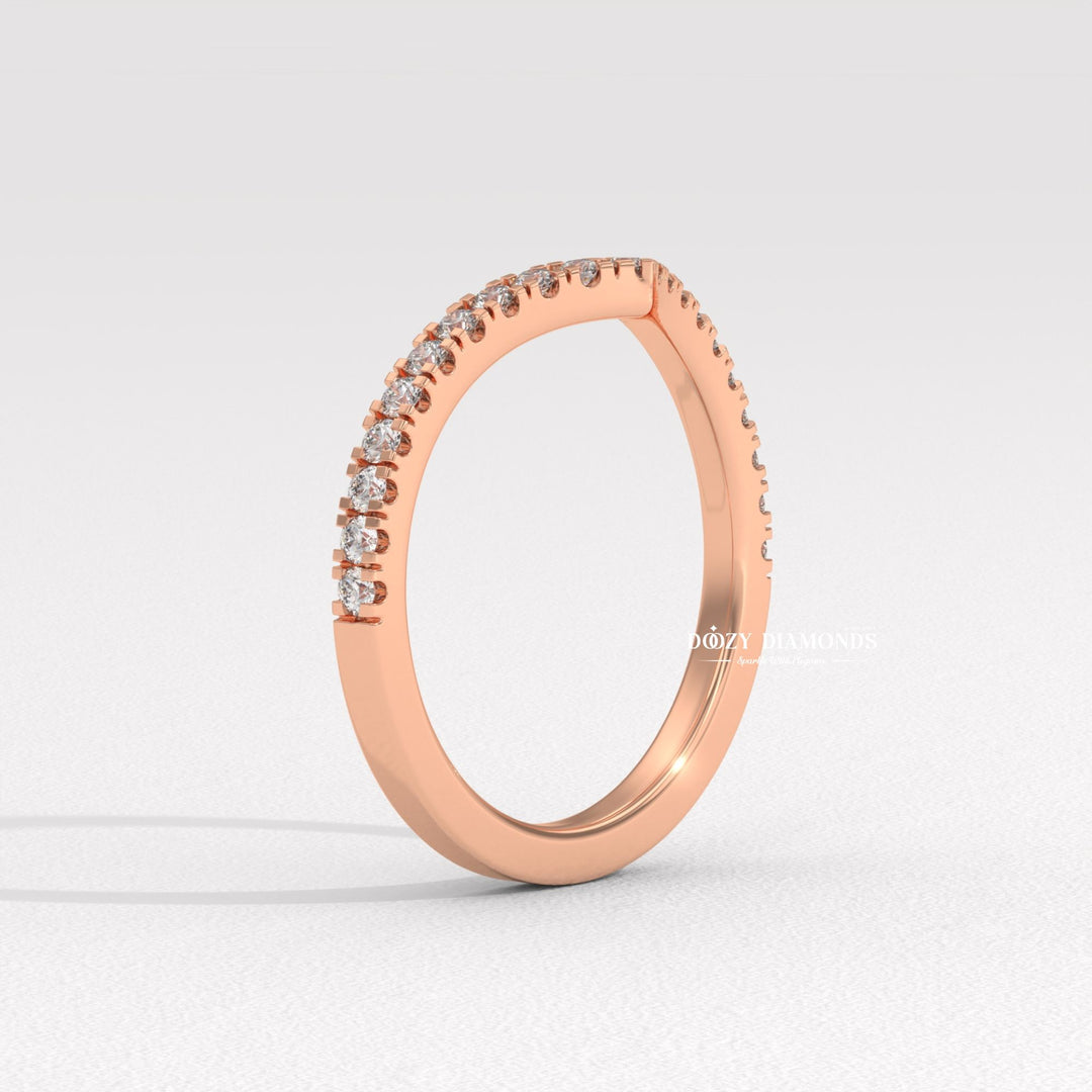 V Shaped Chevron Band, Round Lab Grown Diamond Wedding Band