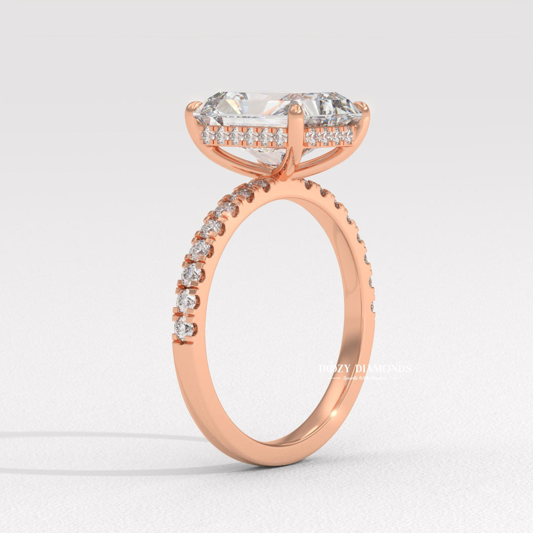 Hidden Halo Engagement Ring, Radiant Cut Lab Grown Diamond Ring