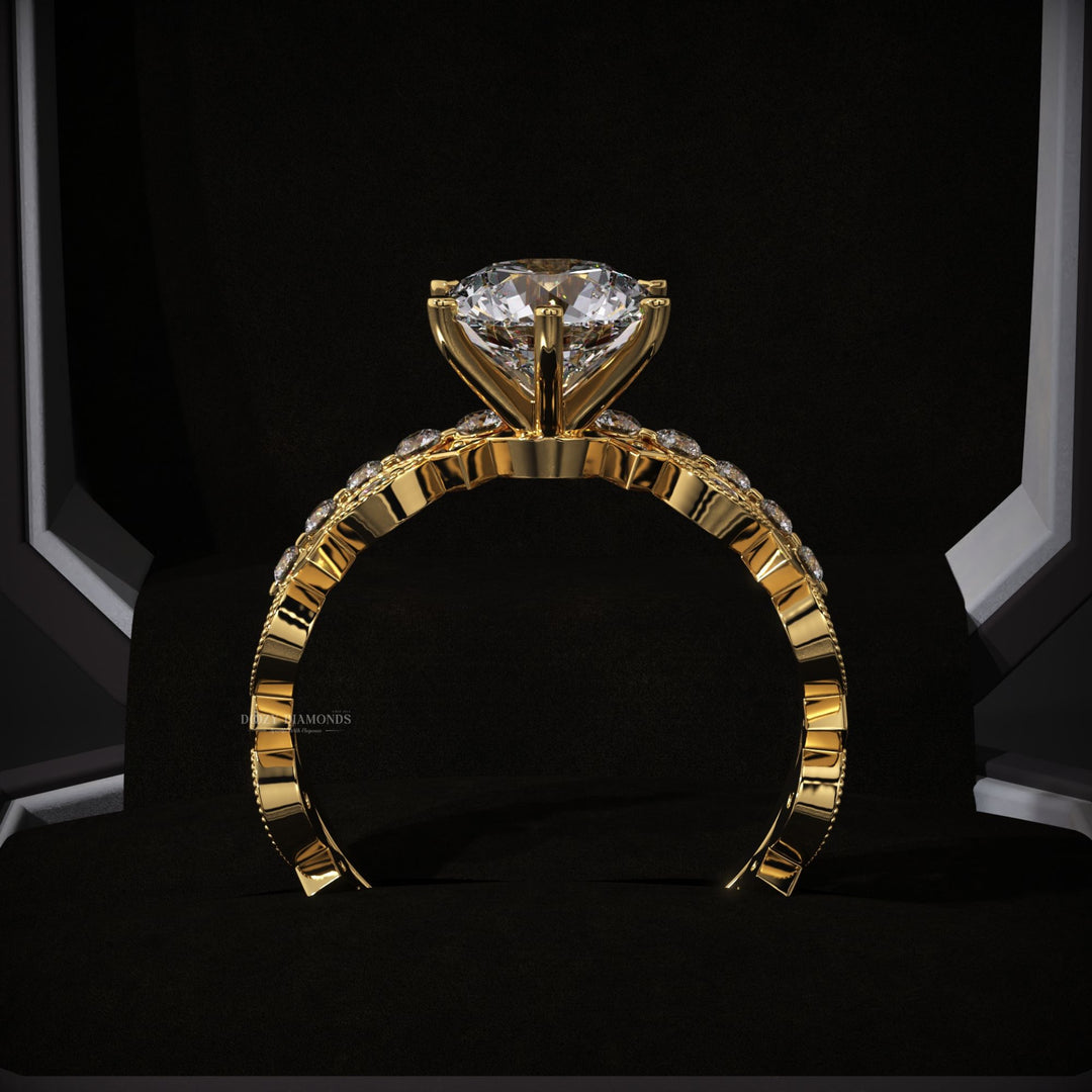 Round Vintage Pave Lab Grown Engagement Ring & Half Eternity Wedding Band