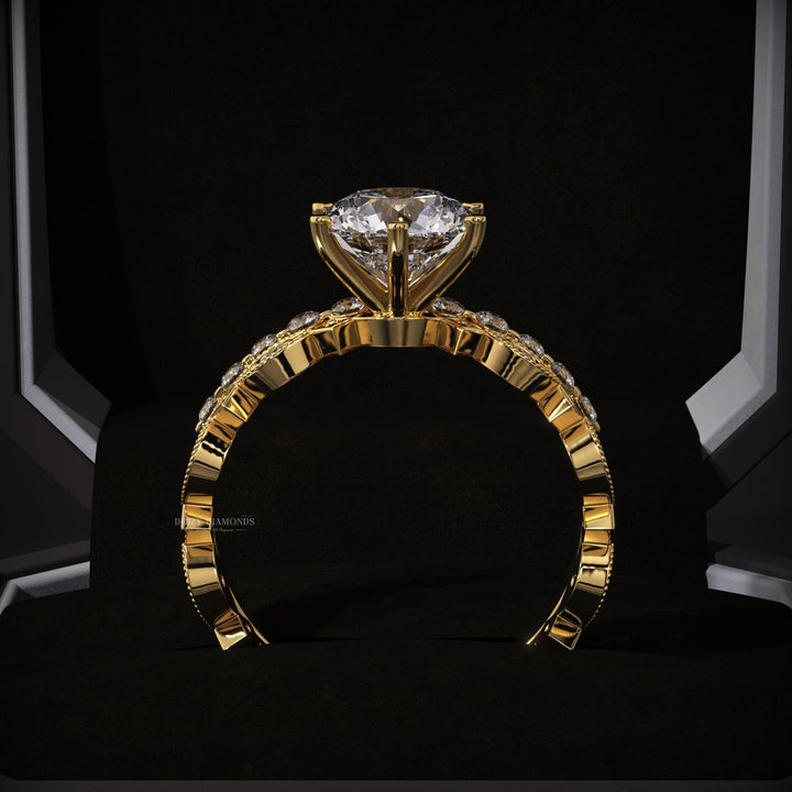 Round Vintage Pave Lab Grown Engagement Ring & Half Eternity Wedding Band