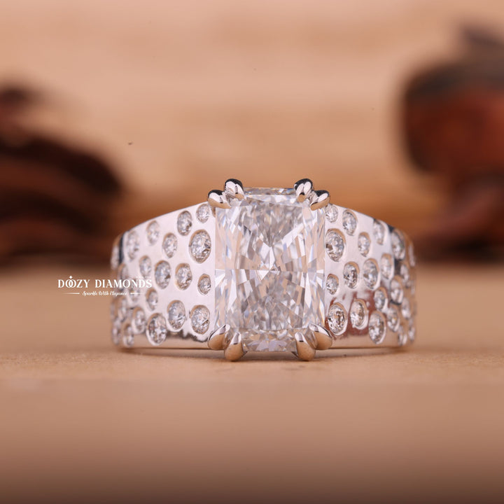 2.0CT -exclusive engagement jewelry, bridal fashion ring, luxury sparkle ring, premium handcrafted jewelry, signature bridal jewelry, romantic engagement jewelry, bridal couture ring, sustainable luxury 3.0CT Radiant F/VS1 Lab Grown Diamond Flush Set Engagement Ring - Doozy Diamonds