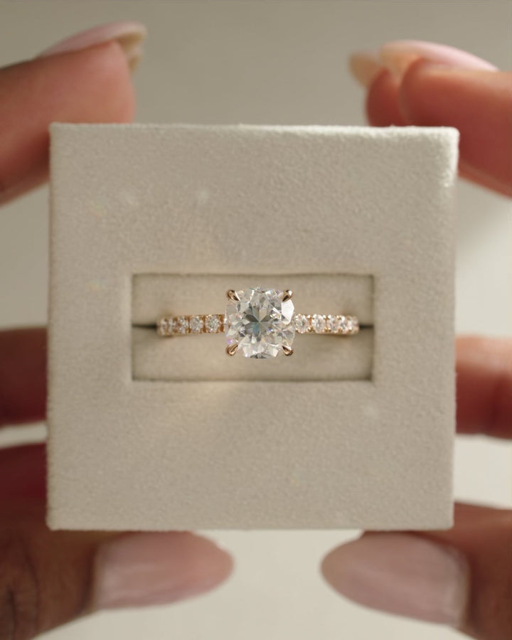 2.0-4.0 CT Cushion Cut Lab Grown Diamond Hidden Halo & Pave Engagement Ring