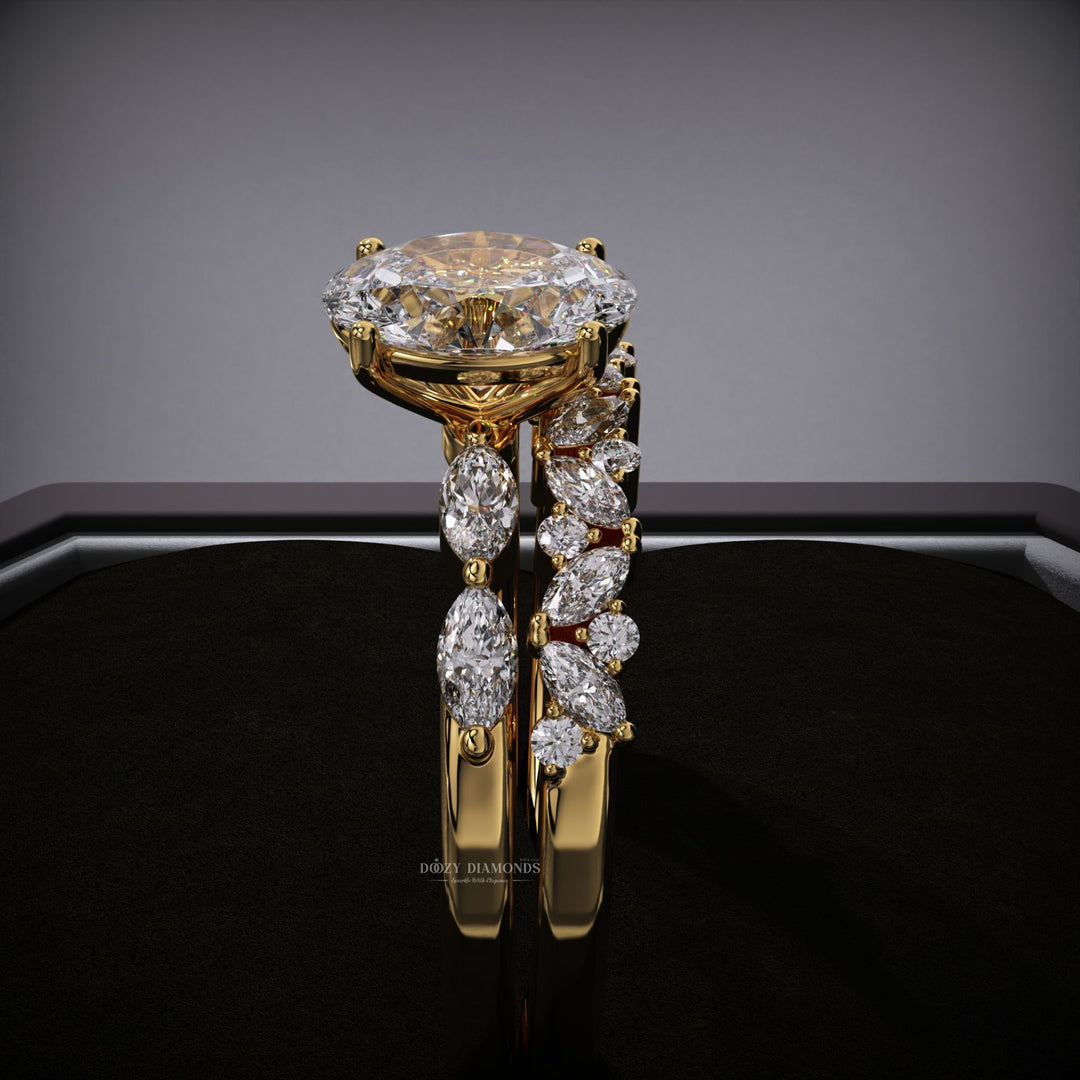 Oval Lab Grown Pave Engagement Ring & Cluster Wedding Band