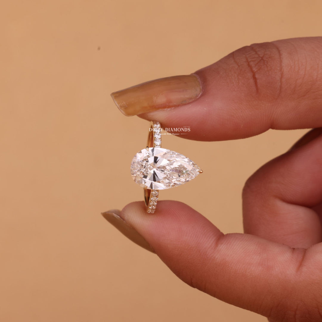 5.0CT - 7.0CT Pear Cut EF/VS1 Lab Grown Diamond Hidden Halo Engagement Ring - Doozy Diamonds