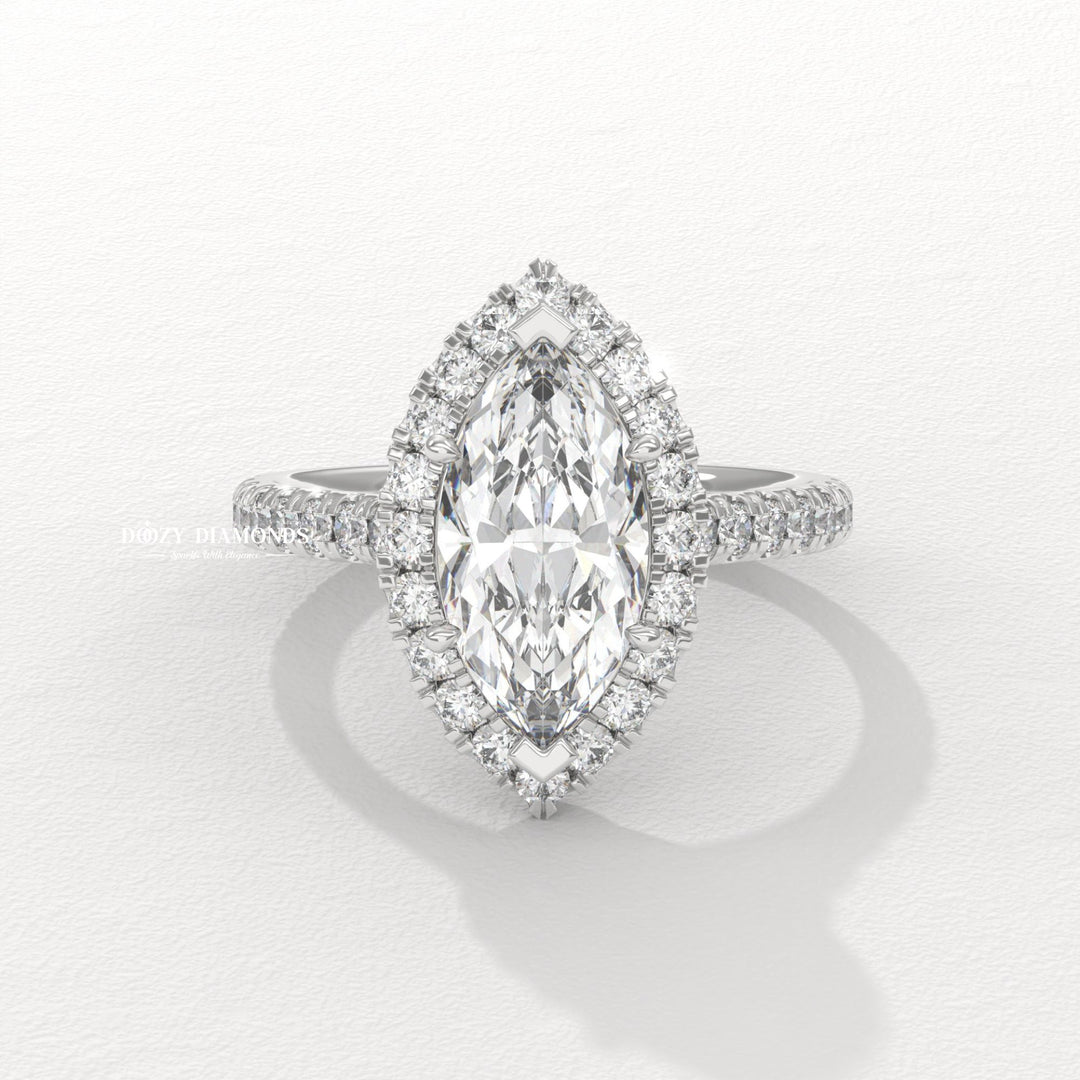 bridal diamond jewelry, marquise center diamond ring, elongated diamond ring, luxury diamond jewelry, eco friendly engagement ring, certified lab grown diamond ring,