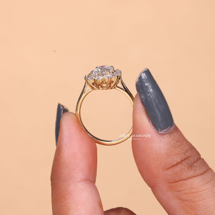 2.0CT - 3.0CT Oval Cut E/VS2 Lab Grown Diamond Floral Halo Engagement Ring - Doozy Diamonds