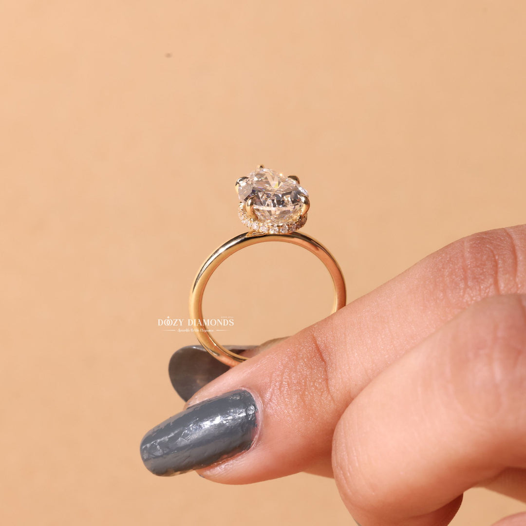 3.0CT - 5.0CT Pear Cut E/VS1 Lab Grown Diamond Hidden Halo Engagement Ring - Doozy Diamonds