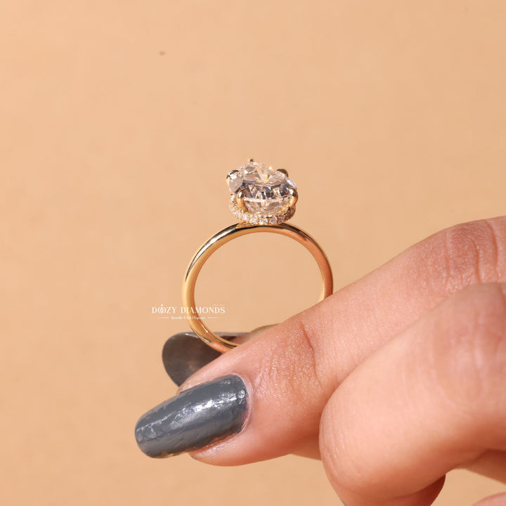 3.0CT - 5.0CT Pear Cut E/VS1 Lab Grown Diamond Hidden Halo Engagement Ring - Doozy Diamonds