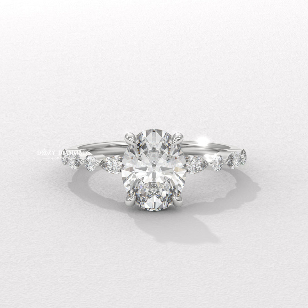 vintage style ring, modern romantic ring, classic oval ring, oval diamond solitaire, micro pave diamond ring, french pave diamond ring, shared prong pave ring, split shank engagement ring,