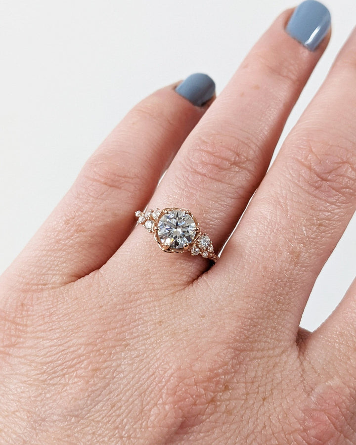 round diamond flower ring for her,
