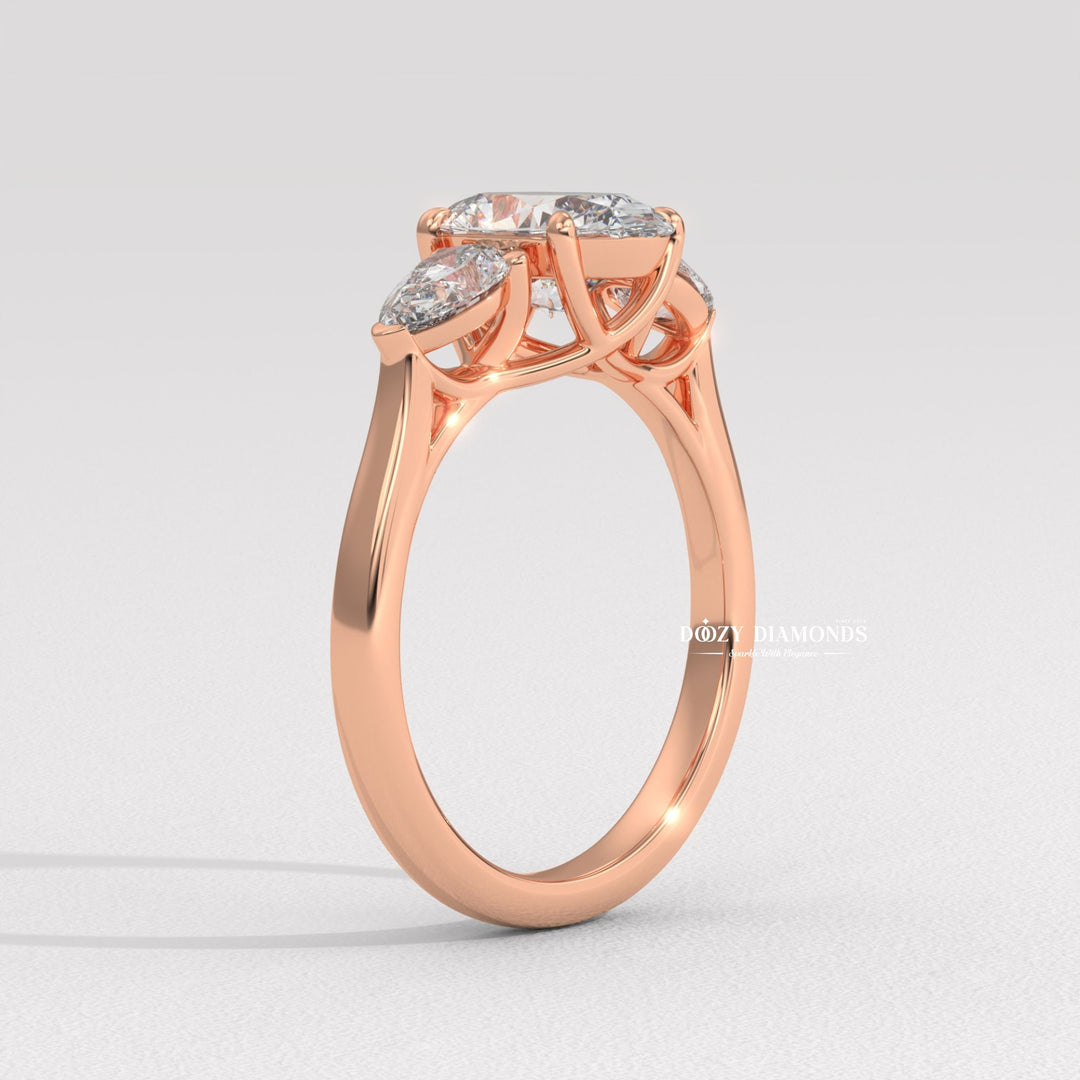 basket setting ring, tulip setting ring, gallery rail ring, side stone engagement ring, trilogy diamond ring, luxury oval ring, vintage engagement ring, vintage style ring, modern three stone ring,