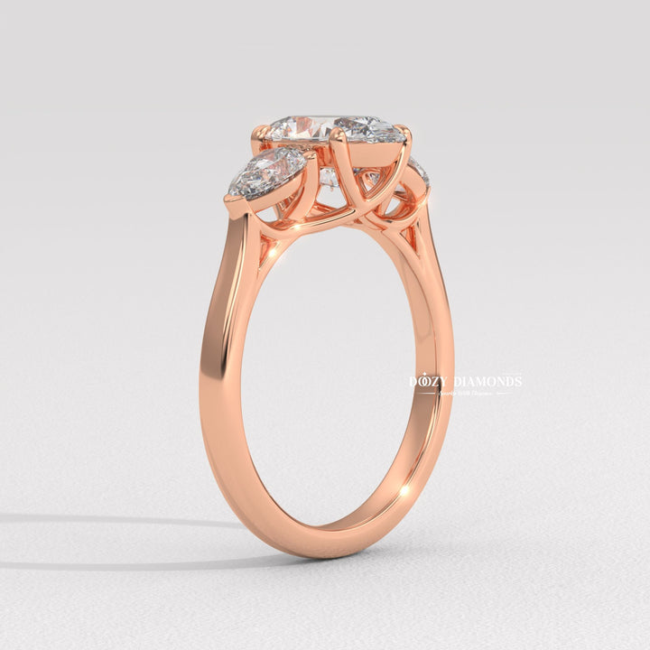 basket setting ring, tulip setting ring, gallery rail ring, side stone engagement ring, trilogy diamond ring, luxury oval ring, vintage engagement ring, vintage style ring, modern three stone ring,