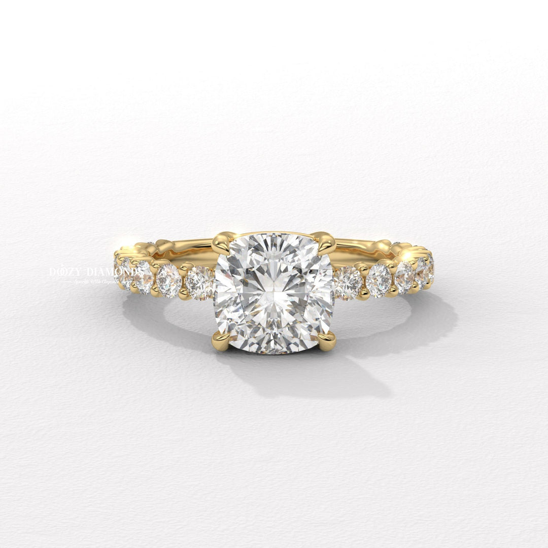gold engagement ring, cushion cut diamond ring, cushion engagement ring, sparkling cushion diamond, cushion lab grown diamond ring, cushion lab diamond ring, gold diamond ring,