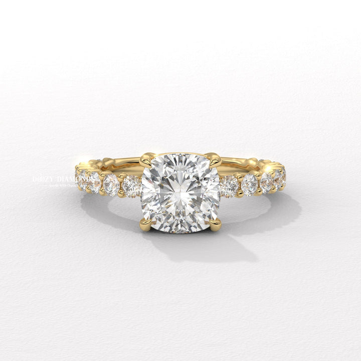 gold engagement ring, cushion cut diamond ring, cushion engagement ring, sparkling cushion diamond, cushion lab grown diamond ring, cushion lab diamond ring, gold diamond ring,