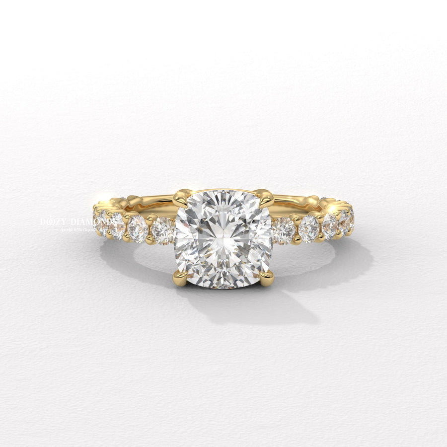 gold engagement ring, cushion cut diamond ring, cushion engagement ring, sparkling cushion diamond, cushion lab grown diamond ring, cushion lab diamond ring, gold diamond ring,