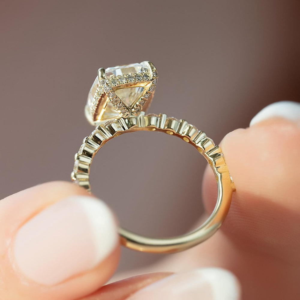 1.0 - 3.0 CT Elongated Cushion Lab Grown Diamond Halo & Pave Engagement Ring - Doozy Diamonds