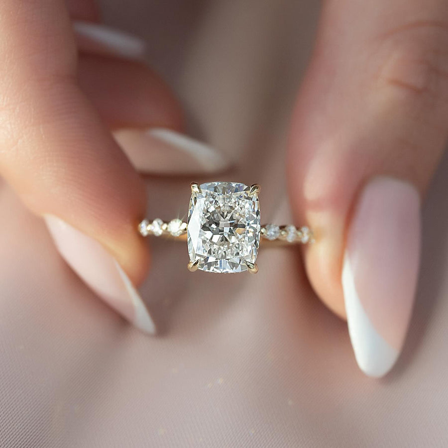 1.0 - 3.0 CT Elongated Cushion Lab Grown Diamond Halo & Pave Engagement Ring - Doozy Diamonds