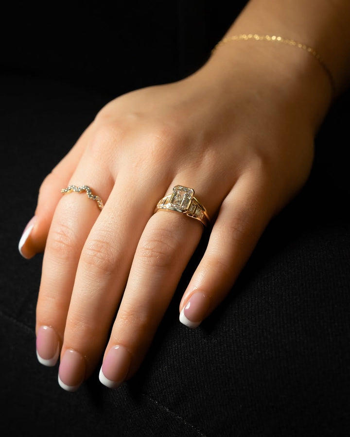 1.0 - 3.0 CT Emerald Cut Lab Grown Diamond Seven Stone Engagement Ring - Doozy Diamonds