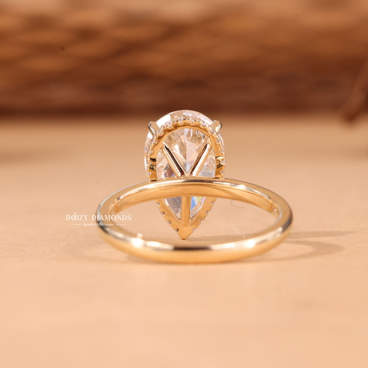 3.0CT - 5.0CT Pear Cut E/VS1 Lab Grown Diamond Hidden Halo Engagement Ring - Doozy Diamonds