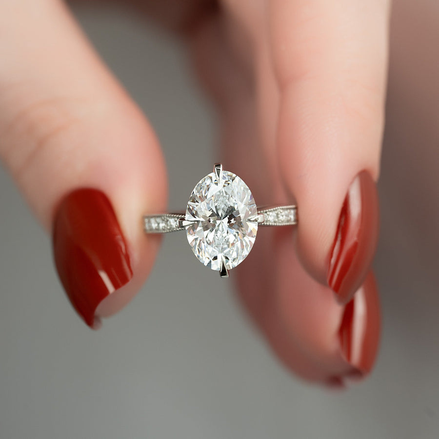 2.0 - 4.0 CT Oval Lab Grown Diamond Hidden Halo Engagement Ring - Doozy Diamonds