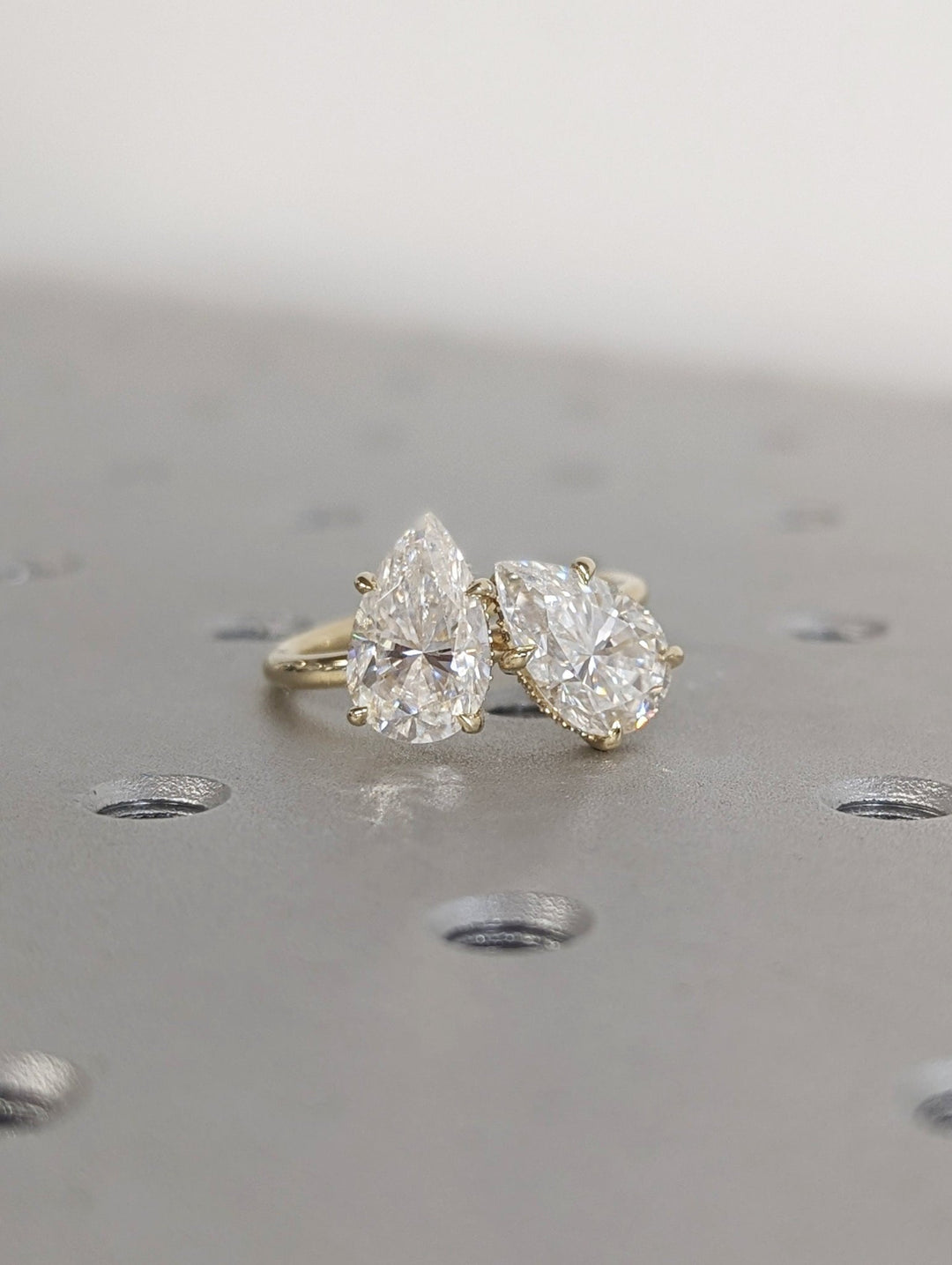 Luxury hidden halo two stone lab grown diamond ring