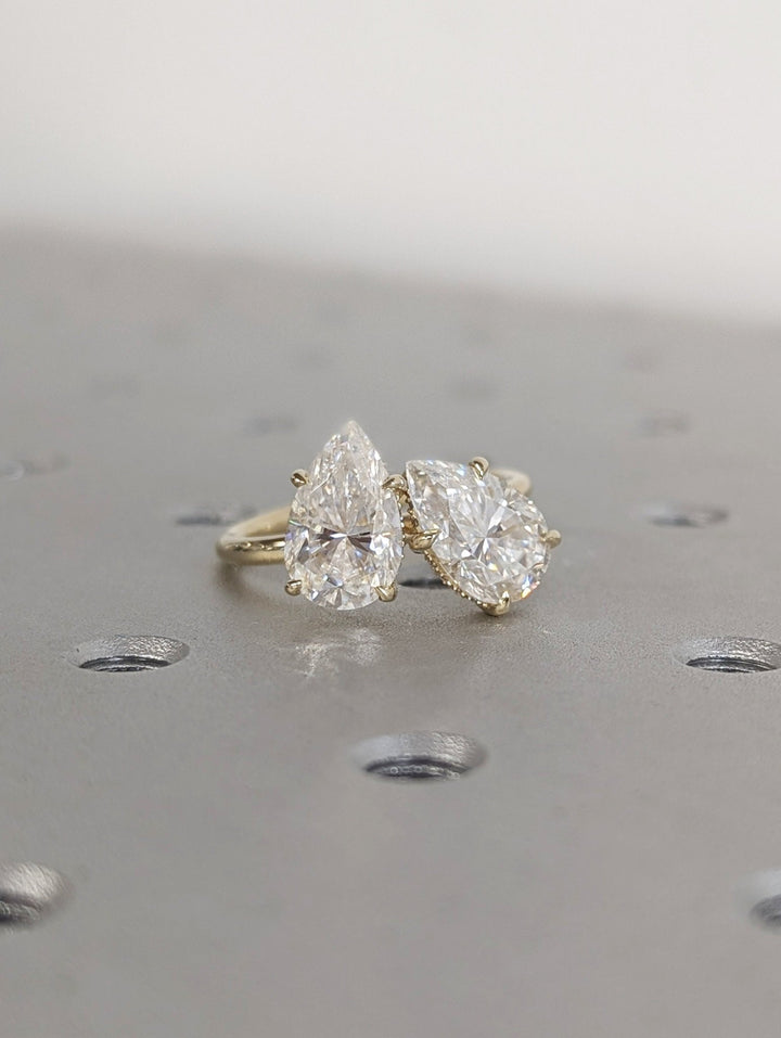 Luxury hidden halo two stone lab grown diamond ring