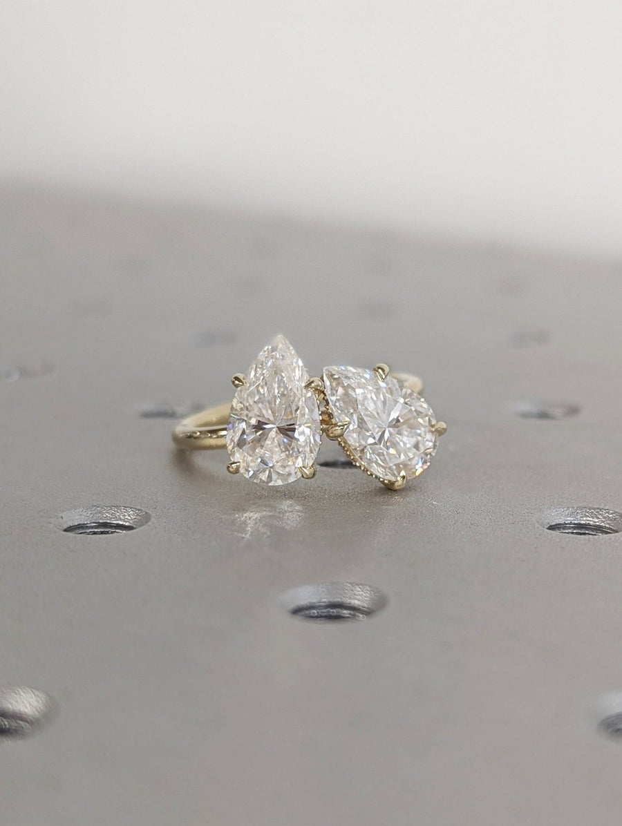 Luxury hidden halo two stone lab grown diamond ring