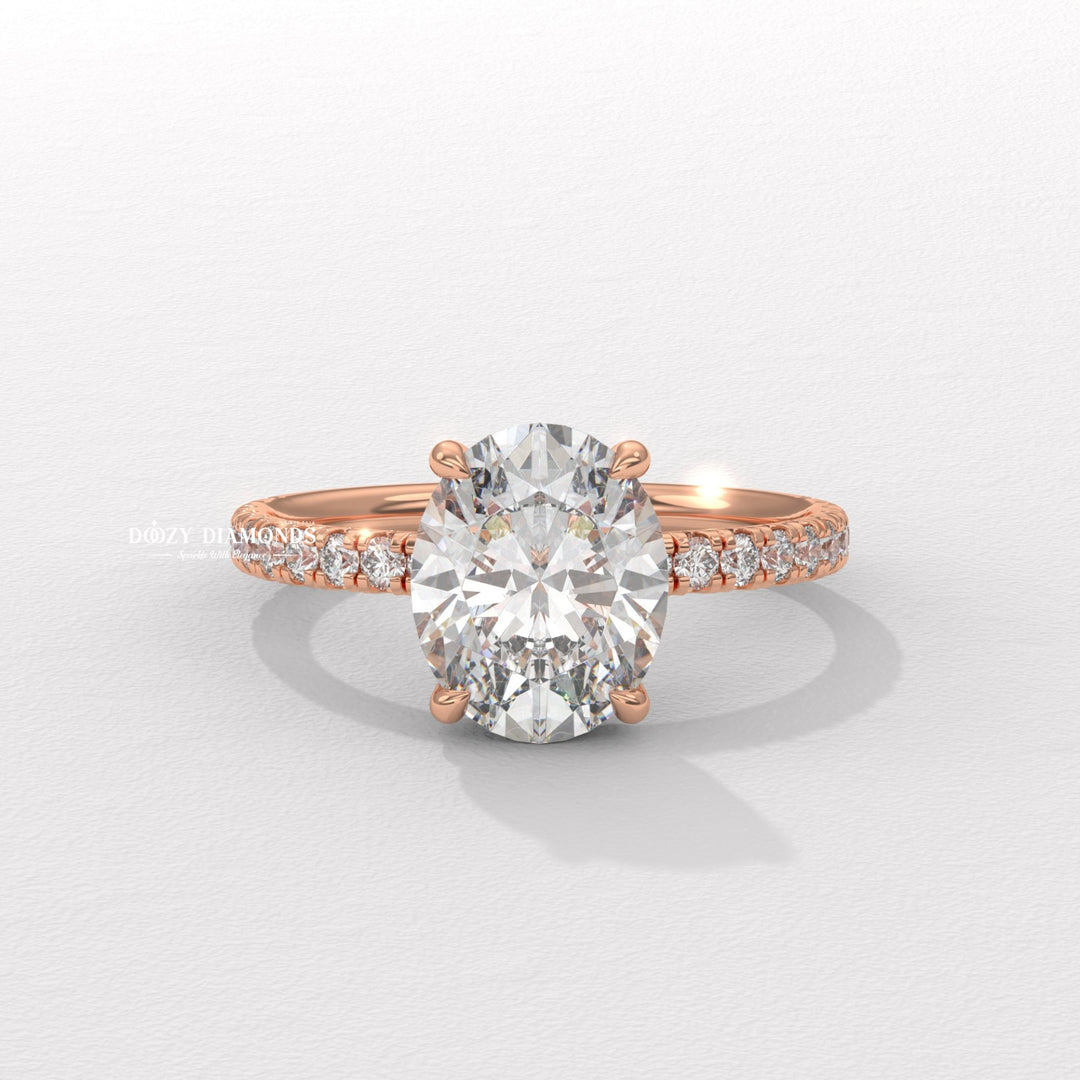 lassic solitaire ring, oval diamond solitaire, solitaire engagement ring, micro pave diamond ring