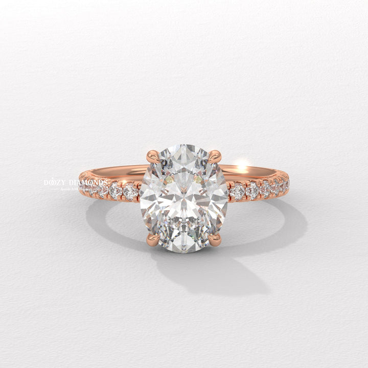 lassic solitaire ring, oval diamond solitaire, solitaire engagement ring, micro pave diamond ring